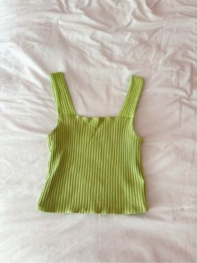 American Eagle Soft & Sexy Lime Green Ribbed Square Neck Top Size XS
